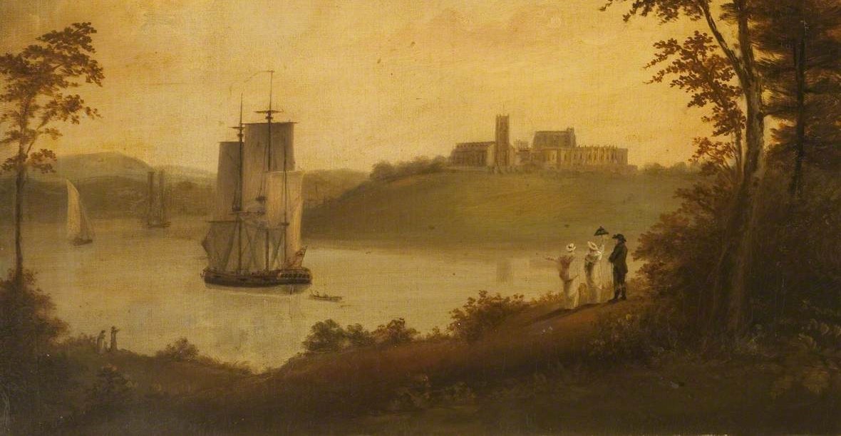 Lancaster from Skerton with sailing ship - Painting, Maritime Museum